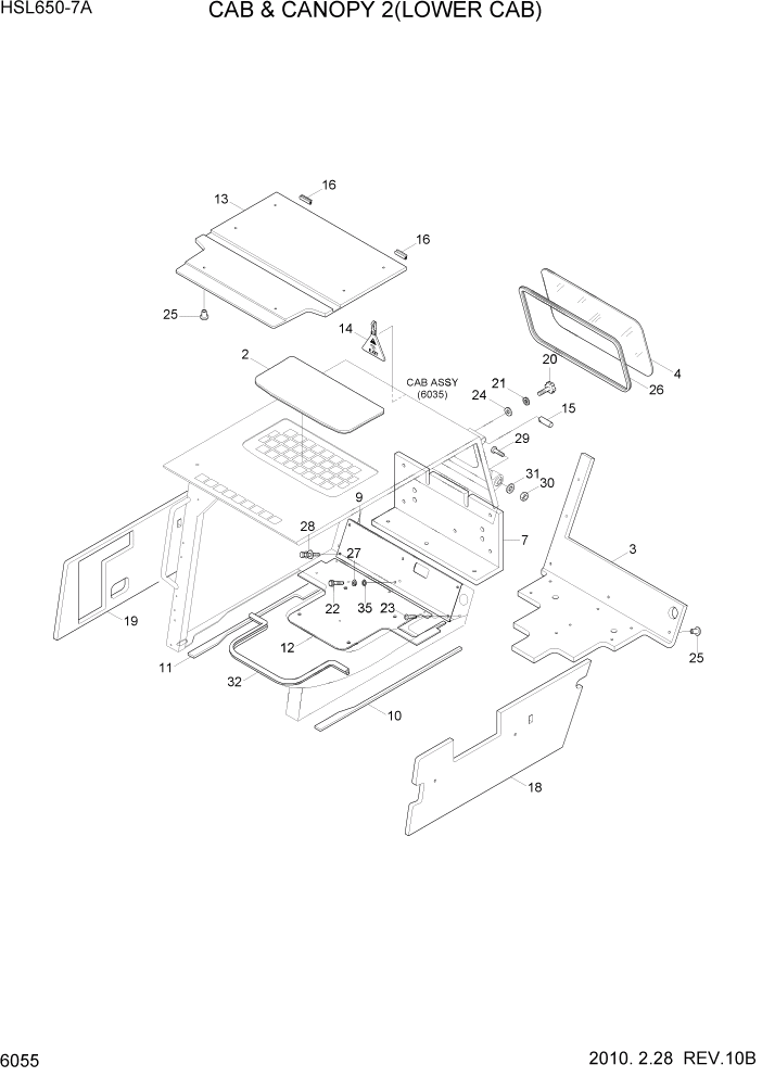 Схема запчастей Hyundai HSL650-7A - PAGE 6055 CAB & CANOPY 2(LOWER CAB) СТРУКТУРА