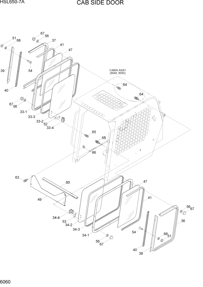 Схема запчастей Hyundai HSL650-7A - PAGE 6060 CAB SIDE DOOR СТРУКТУРА