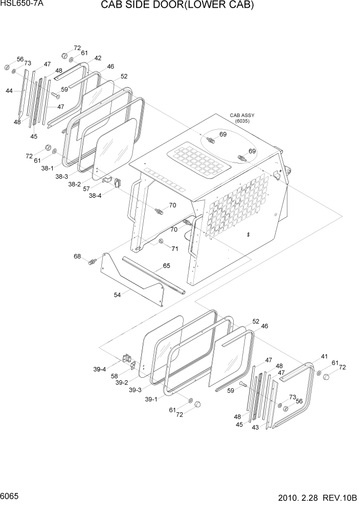 Схема запчастей Hyundai HSL650-7A - PAGE 6065 CAB SIDE DOOR(LOWER CAB) СТРУКТУРА