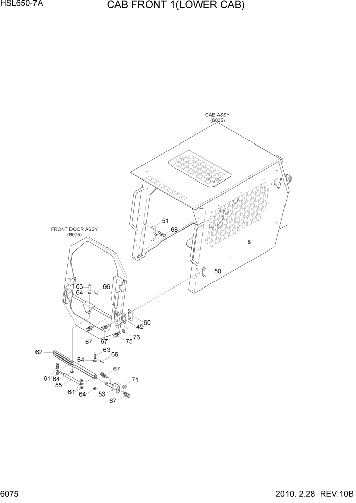 Схема запчастей Hyundai HSL650-7A - PAGE 6075 CAB FRONT 1(LOWER CAB) СТРУКТУРА
