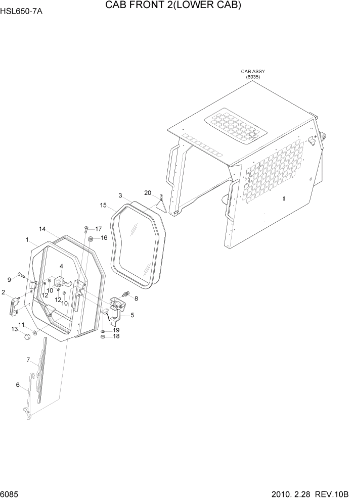 Схема запчастей Hyundai HSL650-7A - PAGE 6085 CAB FRONT 2(LOWER CAB) СТРУКТУРА