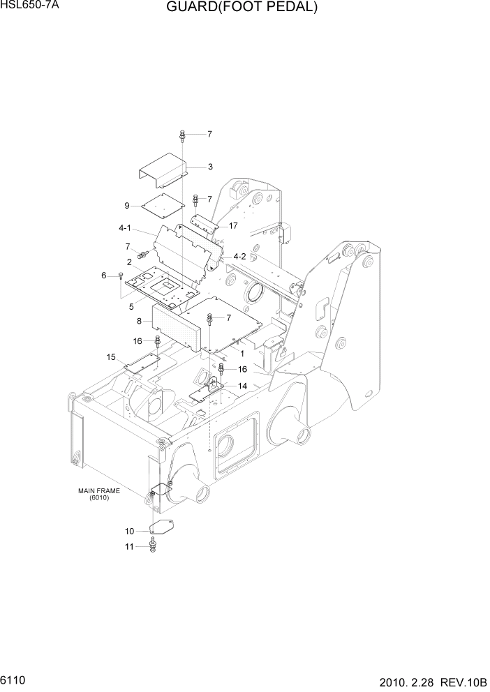 Схема запчастей Hyundai HSL650-7A - PAGE 6110 GUARD(FOOT PEDAL) СТРУКТУРА