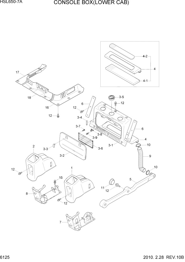 Схема запчастей Hyundai HSL650-7A - PAGE 6125 CONSOLE BOX(LOWER CAB) СТРУКТУРА