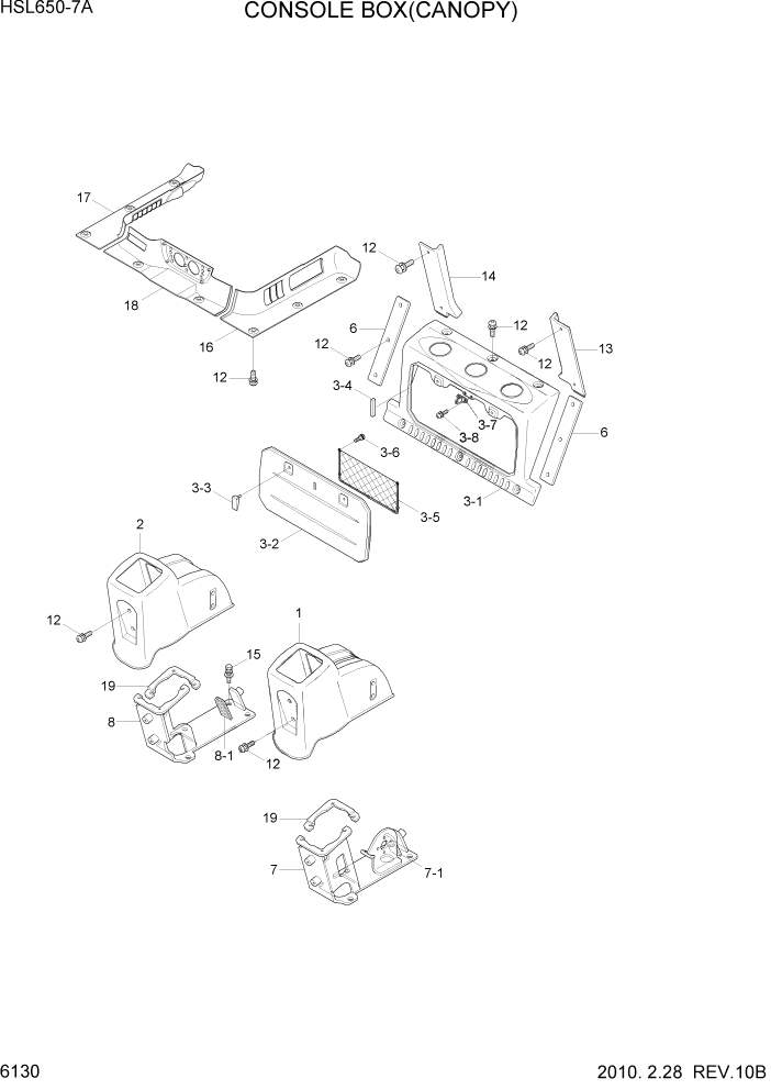 Схема запчастей Hyundai HSL650-7A - PAGE 6130 CONSOLE BOX(CANOPY) СТРУКТУРА