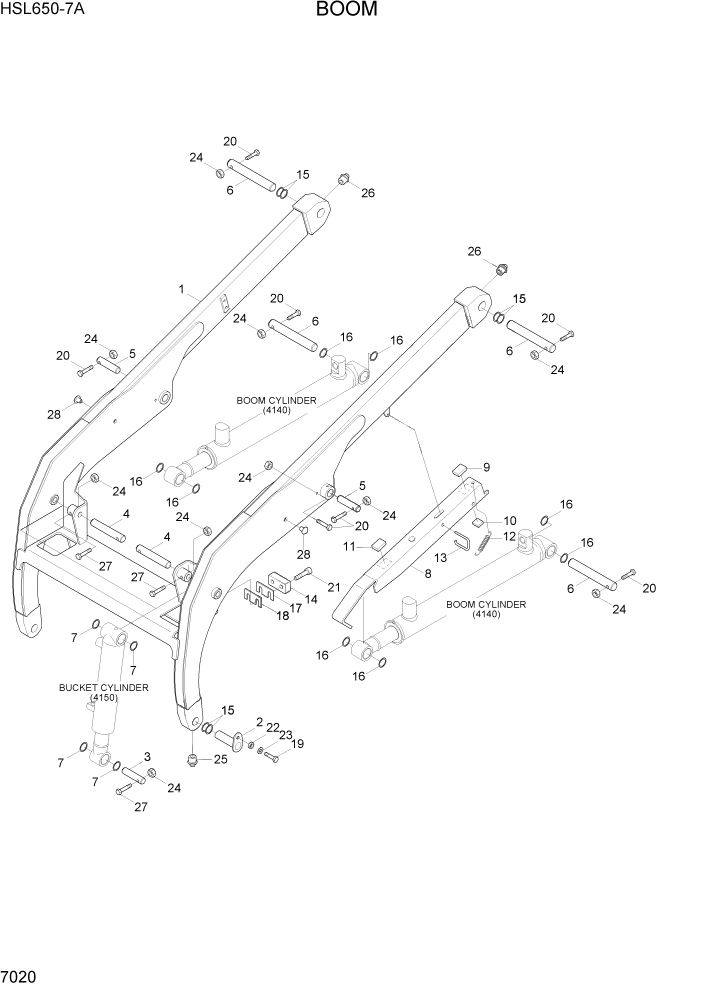 Схема запчастей Hyundai HSL650-7A - PAGE 7020 BOOM РАБОЧЕЕ ОБОРУДОВАНИЕ