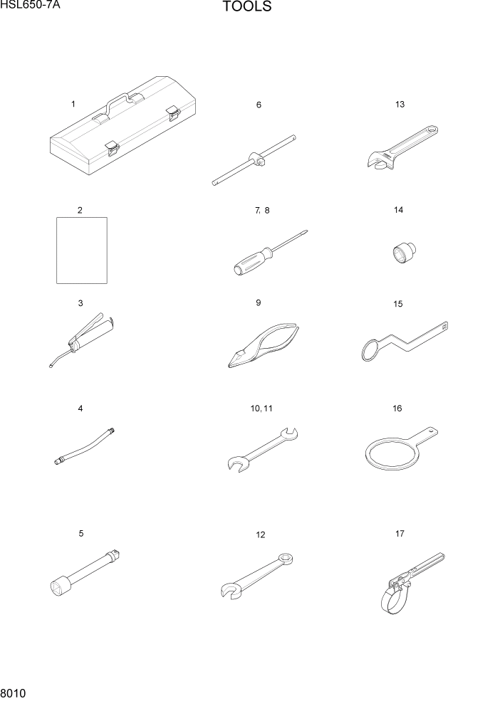 Схема запчастей Hyundai HSL650-7A - PAGE 8010 TOOLS ДРУГИЕ ЧАСТИ