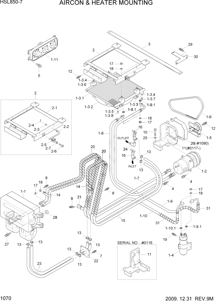 Схема запчастей Hyundai HSL800-7 - PAGE 1070 AIR CONDITIONER & HEATER MOUNTING ДВИГАТЕЛЬ