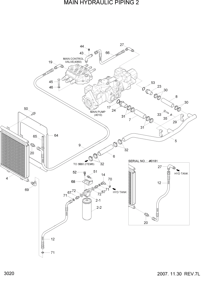 Схема запчастей Hyundai HSL800-7 - PAGE 3020 MAIN HYDRAULIC PIPING 2 ГИДРАВЛИЧЕСКАЯ СИСТЕМА