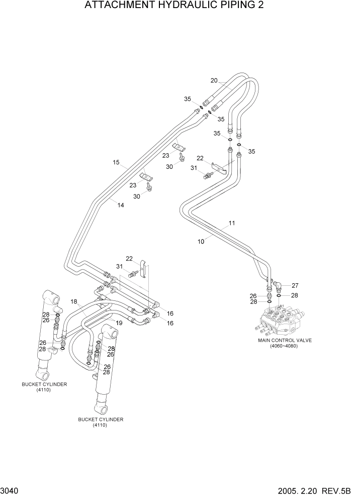 Схема запчастей Hyundai HSL800-7 - PAGE 3040 ATTACHMENT HYDRAULIC PIPING 2 ГИДРАВЛИЧЕСКАЯ СИСТЕМА