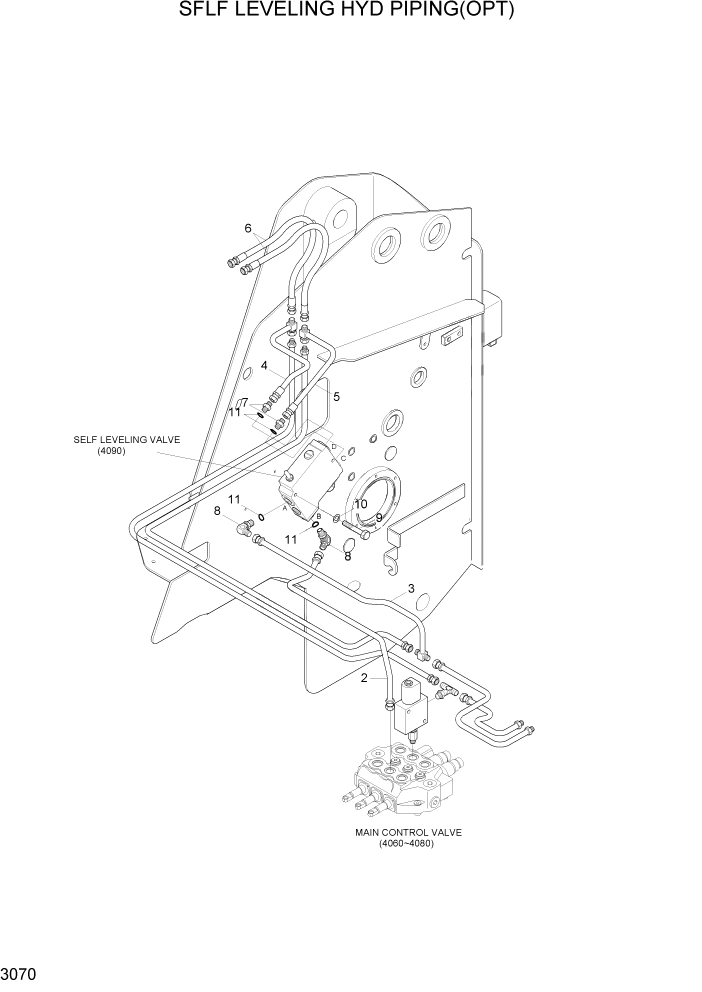 Схема запчастей Hyundai HSL800-7 - PAGE 3070 SELF LEVELING HYD PIPING(OPT) ГИДРАВЛИЧЕСКАЯ СИСТЕМА