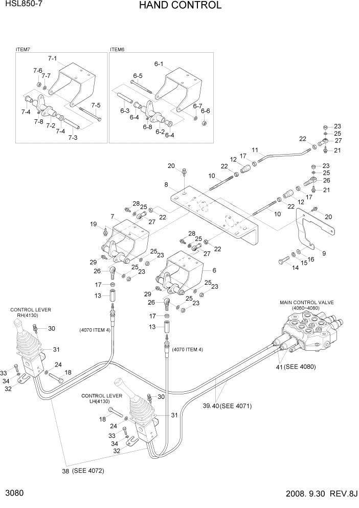 Схема запчастей Hyundai HSL800-7 - PAGE 3080 HAND CONTROL ГИДРАВЛИЧЕСКАЯ СИСТЕМА