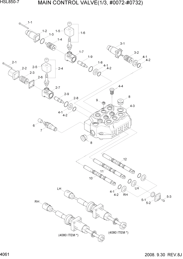 Схема запчастей Hyundai HSL800-7 - PAGE 4061 MAIN CONTROL VALVE(1/3, #0072-#0732) ГИДРАВЛИЧЕСКИЕ КОМПОНЕНТЫ