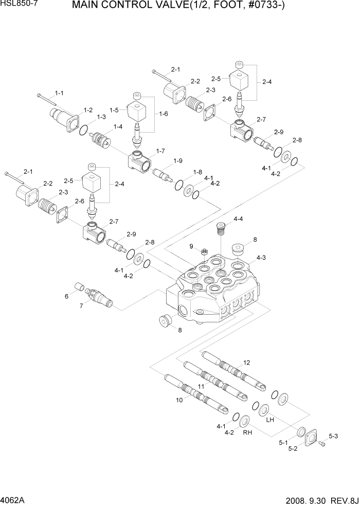 Схема запчастей Hyundai HSL800-7 - PAGE 4062A MAIN CONTROL VALVE(1/2, FOOT, #0733-) ГИДРАВЛИЧЕСКИЕ КОМПОНЕНТЫ