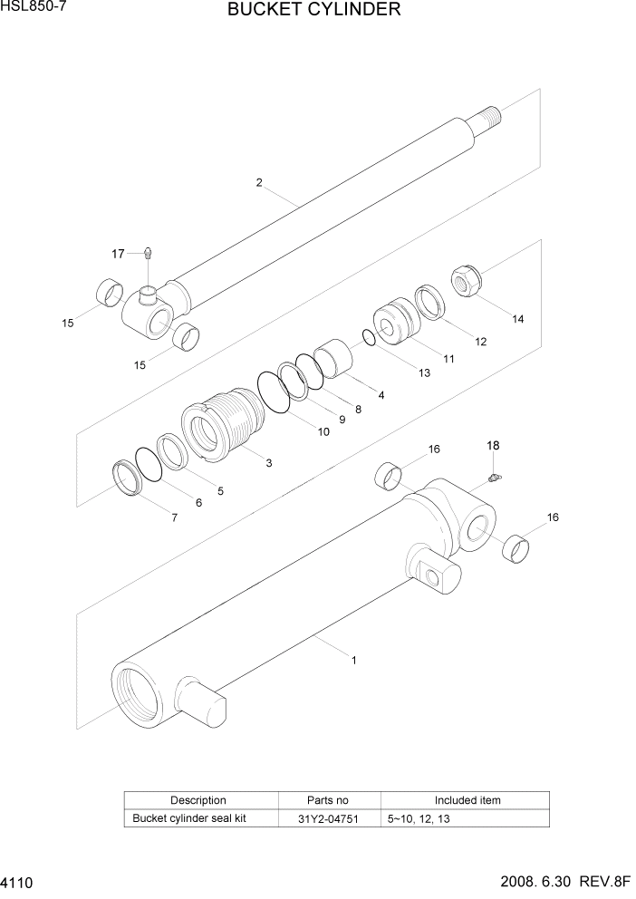 Схема запчастей Hyundai HSL800-7 - PAGE 4110 BUCKET CYLINDER ГИДРАВЛИЧЕСКИЕ КОМПОНЕНТЫ