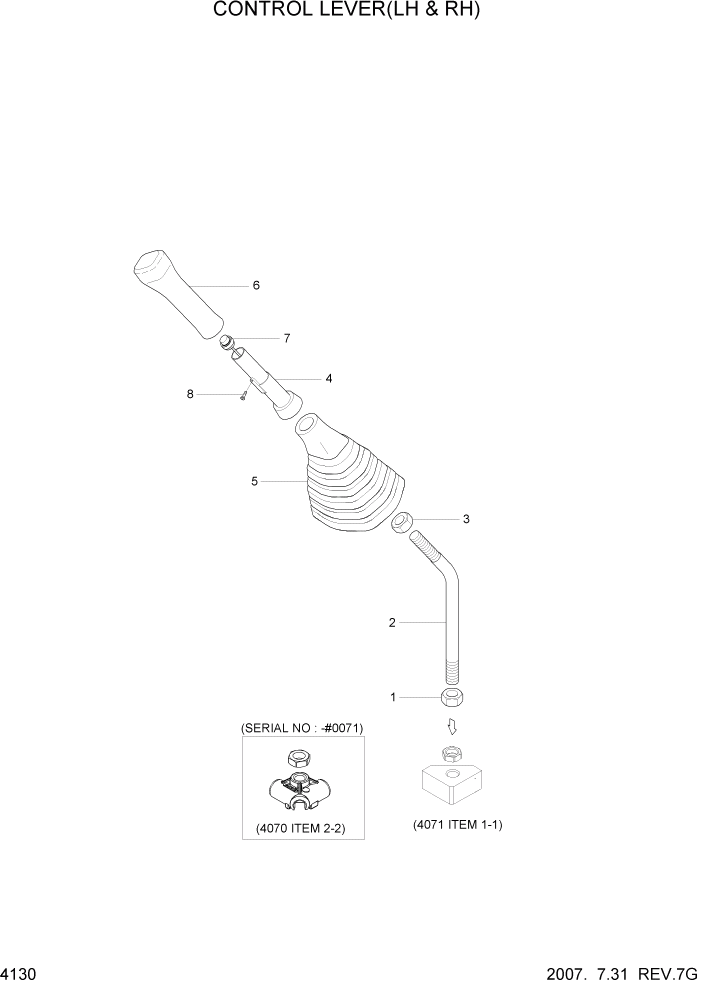 Схема запчастей Hyundai HSL800-7 - PAGE 4130 CONTROL LEVER(LH & RH) ГИДРАВЛИЧЕСКИЕ КОМПОНЕНТЫ