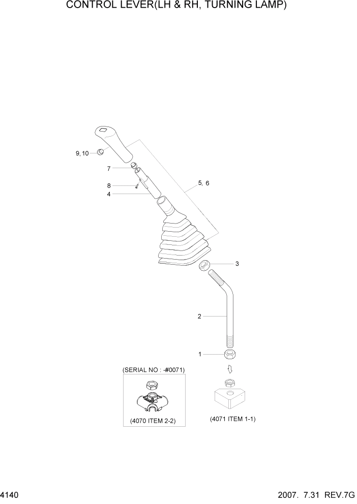 Схема запчастей Hyundai HSL800-7 - PAGE 4140 CONTROL LEVER(LH & RH, TURNING LAMP) ГИДРАВЛИЧЕСКИЕ КОМПОНЕНТЫ