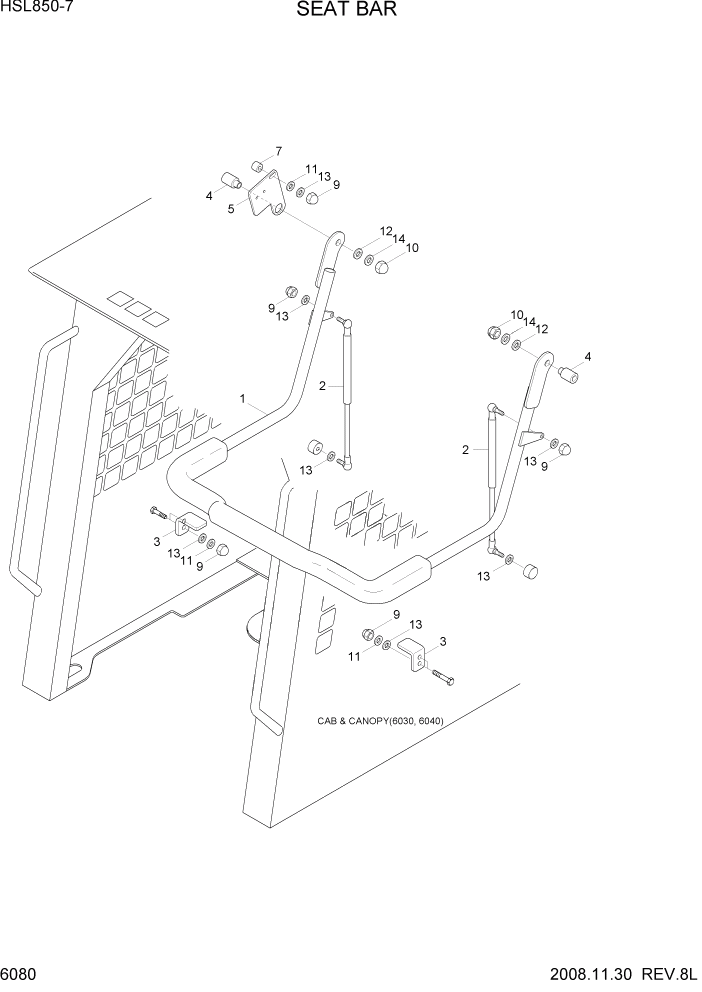 Схема запчастей Hyundai HSL800-7 - PAGE 6080 SEAT BAR СТРУКТУРА