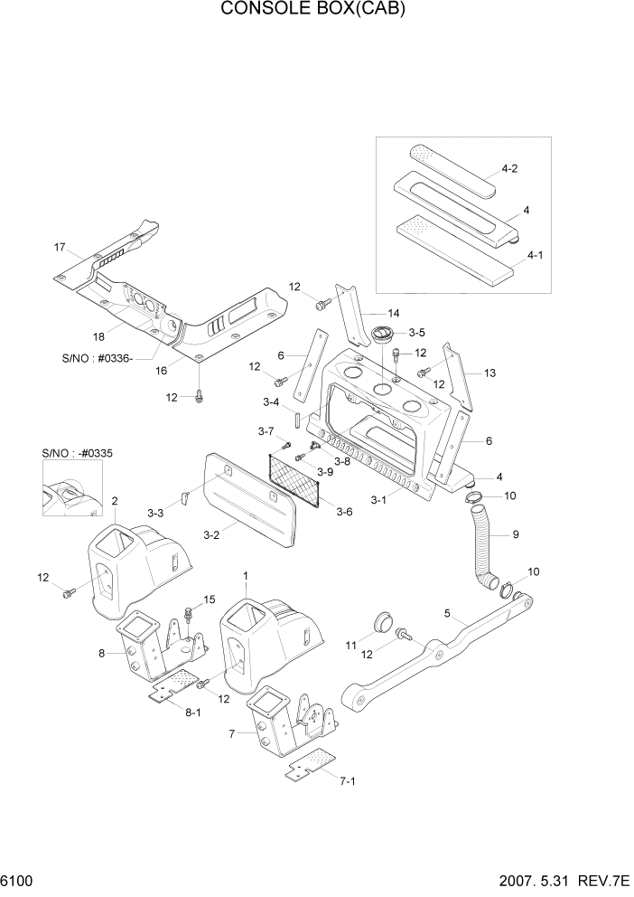 Схема запчастей Hyundai HSL800-7 - PAGE 6100 CONSOLE BOX(CAB) СТРУКТУРА