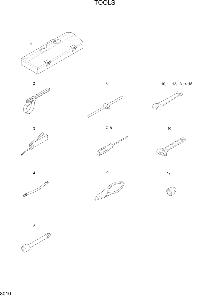 Схема запчастей Hyundai HSL800-7 - PAGE 8010 TOOLS ДРУГИЕ ЧАСТИ