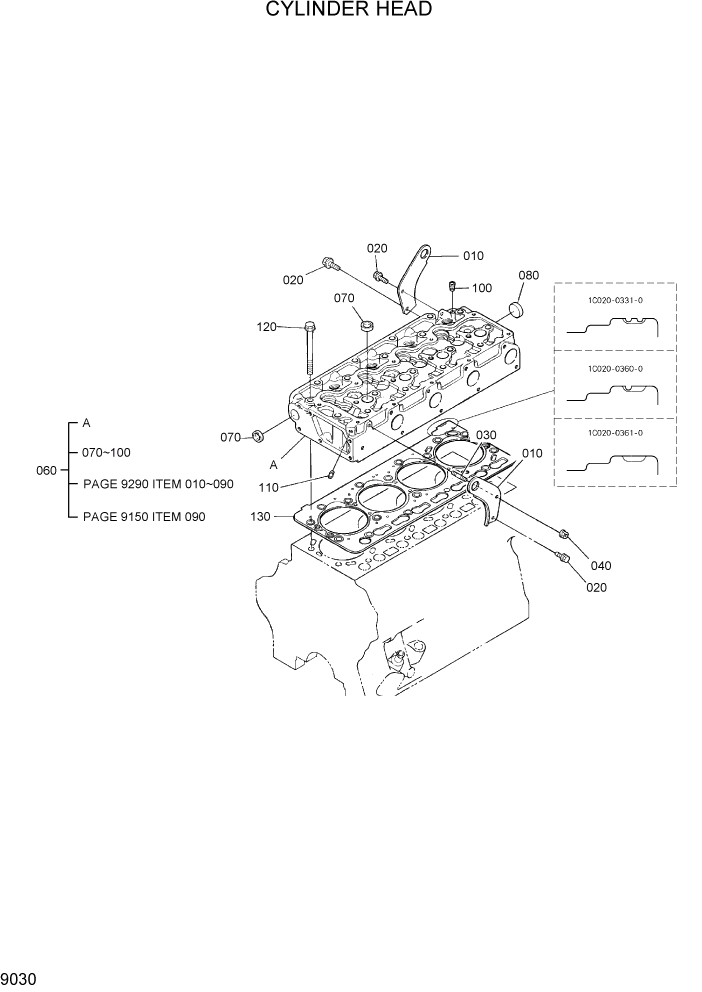 Схема запчастей Hyundai HSL800-7 - PAGE 9030 CYLINDER HEAD ДВИГАТЕЛЬ БАЗА