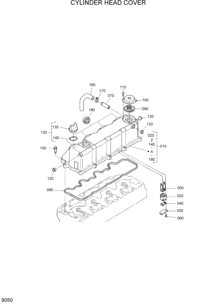 Схема запчастей Hyundai HSL800-7 - PAGE 9050 CYLINDER HEAD COVER ДВИГАТЕЛЬ БАЗА