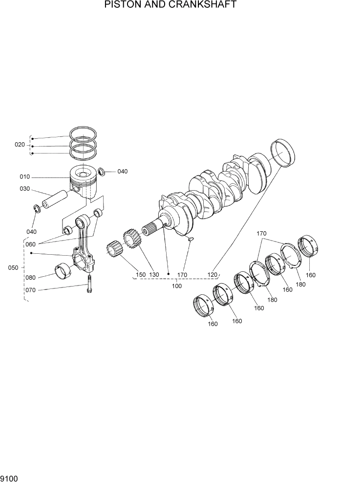 Схема запчастей Hyundai HSL800-7 - PAGE 9100 PISTON AND CRANKSHAFT ДВИГАТЕЛЬ БАЗА