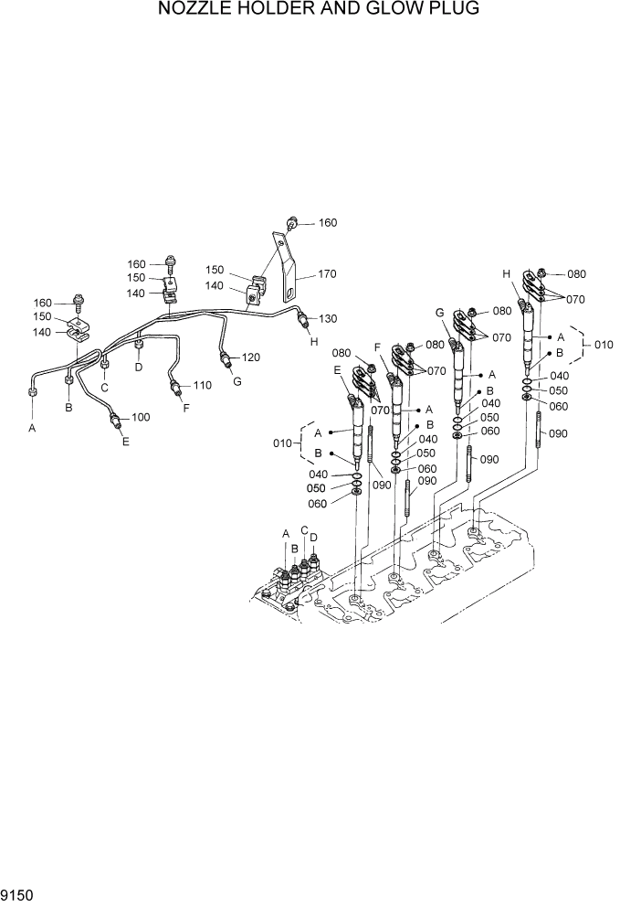 Схема запчастей Hyundai HSL800-7 - PAGE 9150 NOZZLE HOLDER AND GLOW PLUG ДВИГАТЕЛЬ БАЗА