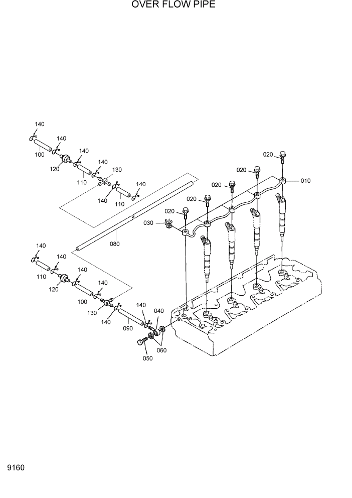 Схема запчастей Hyundai HSL800-7 - PAGE 9160 OVER FLOW PIPE ДВИГАТЕЛЬ БАЗА