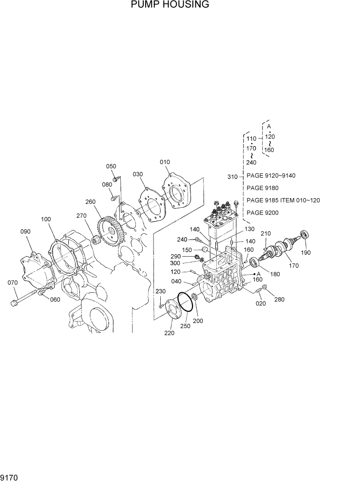 Схема запчастей Hyundai HSL800-7 - PAGE 9170 PUMP HOUSING ДВИГАТЕЛЬ БАЗА