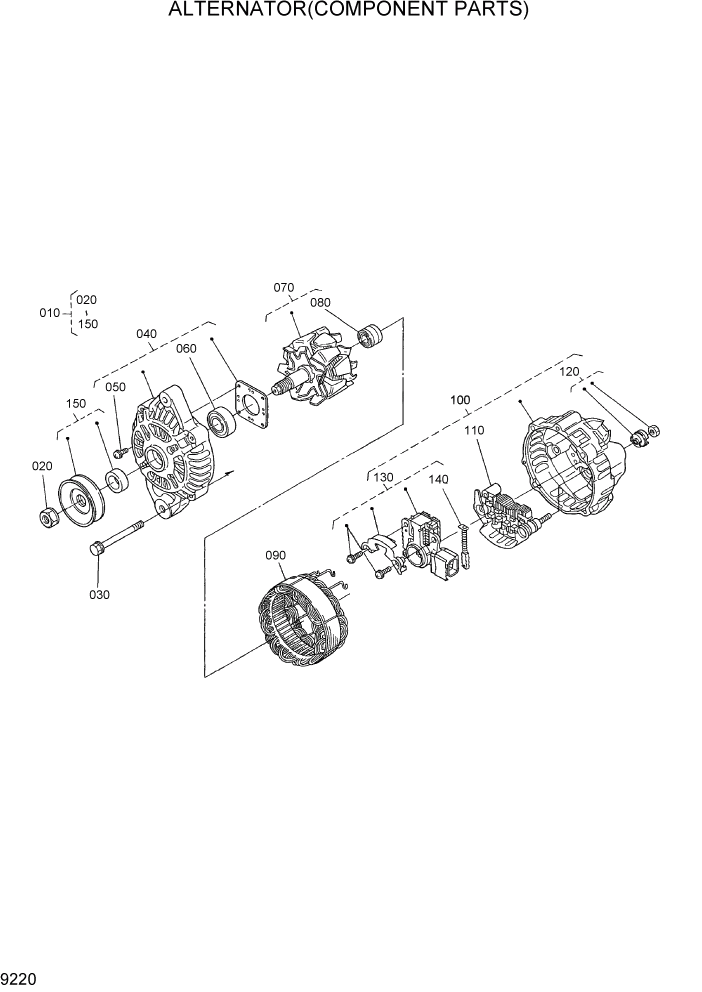 Схема запчастей Hyundai HSL800-7 - PAGE 9220 ALTERNATOR(COMPONENT PARTS) ДВИГАТЕЛЬ БАЗА