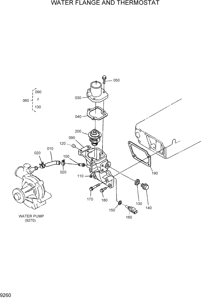 Схема запчастей Hyundai HSL800-7 - PAGE 9260 WATER FLANGE AND THERMOSTAT ДВИГАТЕЛЬ БАЗА