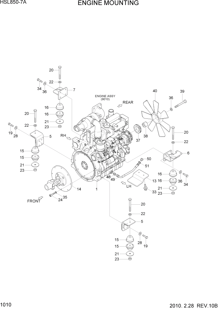 Схема запчастей Hyundai HSL850-7A - PAGE 1010 ENGINE MOUNTING ДВИГАТЕЛЬ