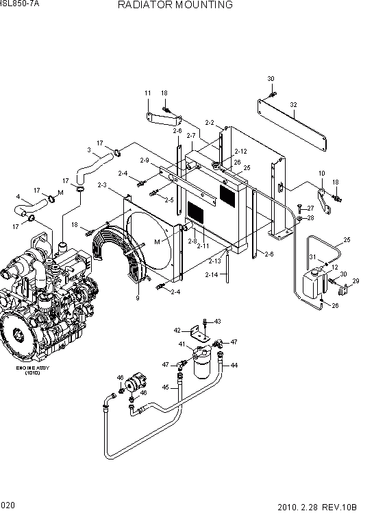 Схема запчастей Hyundai HSL850-7A - PAGE 1020 RADIATOR MOUNTING ДВИГАТЕЛЬ