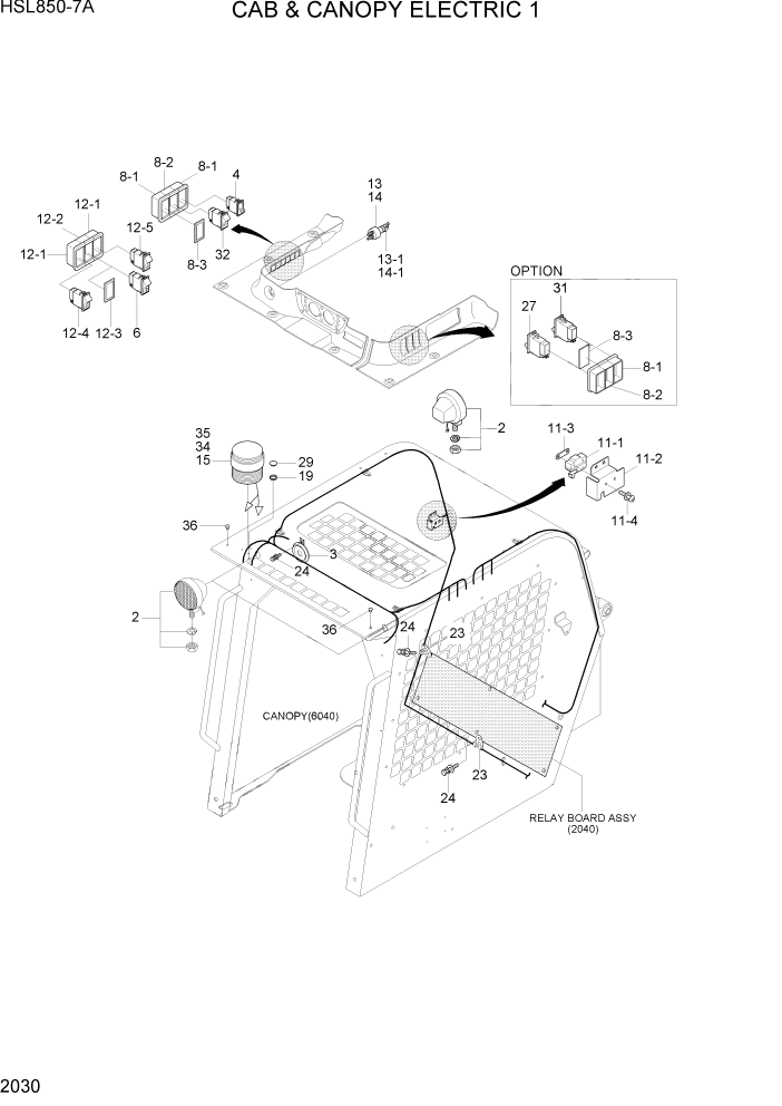 Схема запчастей Hyundai HSL850-7A - PAGE 2030 CAB & CANOPY ELECTRIC 1 ЭЛЕКТРИЧЕСКАЯ СИСТЕМА
