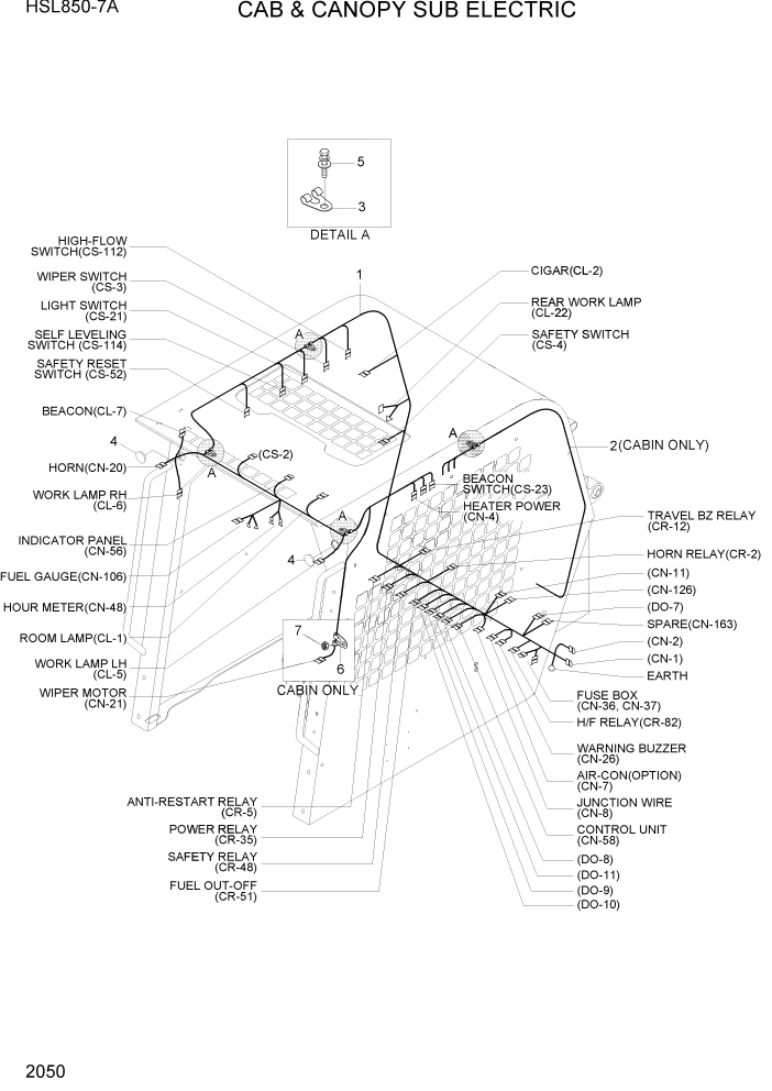 Схема запчастей Hyundai HSL850-7A - PAGE 2050 CAB & CANOPY SUB ELECTRIC ЭЛЕКТРИЧЕСКАЯ СИСТЕМА