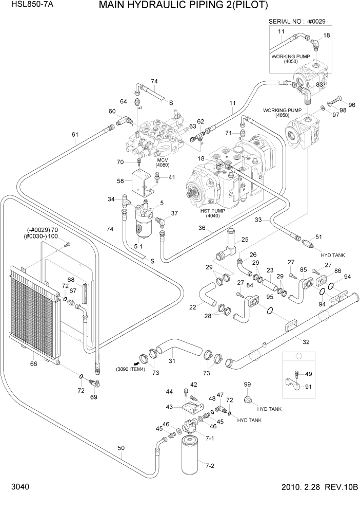 Схема запчастей Hyundai HSL850-7A - PAGE 3040 MAIN HYDRAULIC PIPING 2(PILOT) ГИДРАВЛИЧЕСКАЯ СИСТЕМА