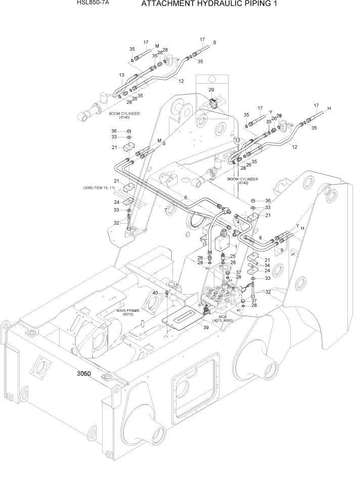 Схема запчастей Hyundai HSL850-7A - PAGE 3050 ATTACHMENT HYDRAULIC PIPING 1 ГИДРАВЛИЧЕСКАЯ СИСТЕМА