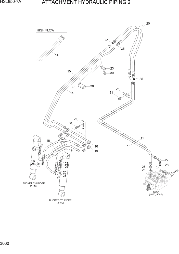 Схема запчастей Hyundai HSL850-7A - PAGE 3060 ATTACHMENT HYDRAULIC PIPING 2 ГИДРАВЛИЧЕСКАЯ СИСТЕМА