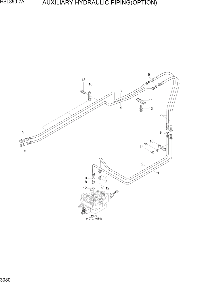 Схема запчастей Hyundai HSL850-7A - PAGE 3080 AUXILIARY HYDRAULIC PIPING(OPTION) ГИДРАВЛИЧЕСКАЯ СИСТЕМА