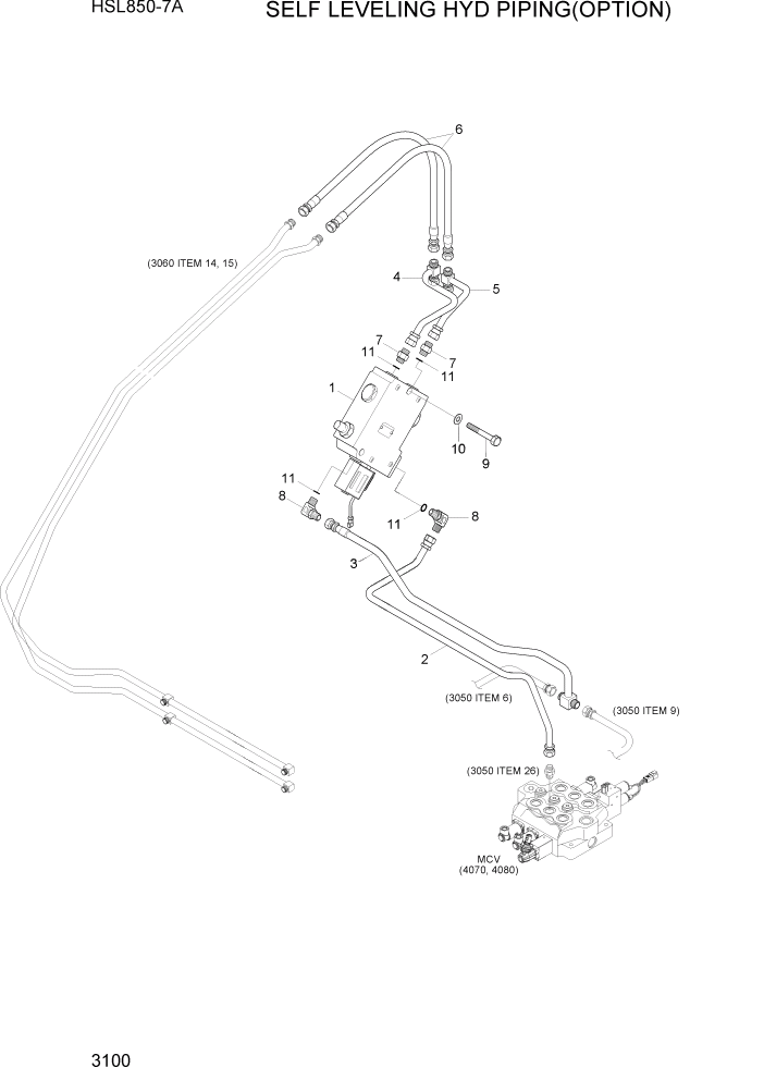 Схема запчастей Hyundai HSL850-7A - PAGE 3100 SELF LEVELING HYD PIPING(OPTION) ГИДРАВЛИЧЕСКАЯ СИСТЕМА