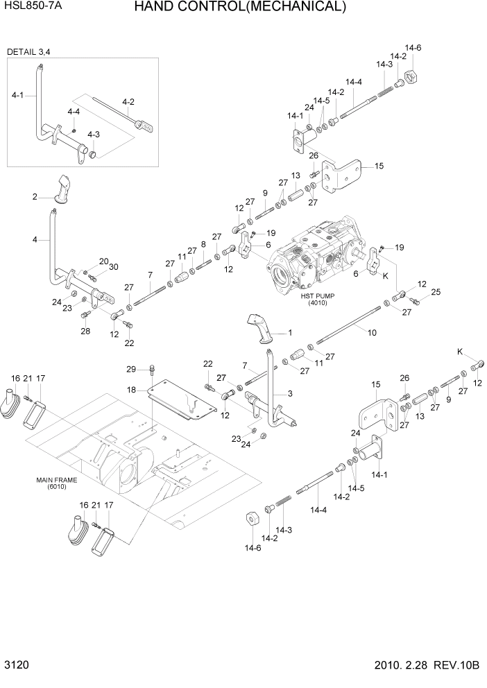 Схема запчастей Hyundai HSL850-7A - PAGE 3120 HAND CONTROL(MECHANICAL) ГИДРАВЛИЧЕСКАЯ СИСТЕМА