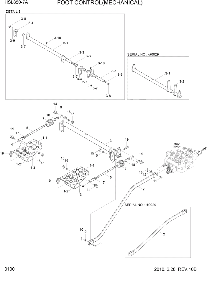 Схема запчастей Hyundai HSL850-7A - PAGE 3130 FOOT CONTROL(MECHANICAL) ГИДРАВЛИЧЕСКАЯ СИСТЕМА