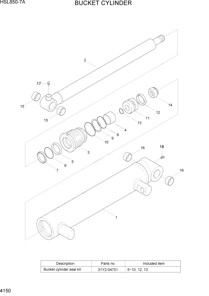 Схема запчастей Hyundai HSL850-7A - PAGE 4150 BUCKET CYLINDER ГИДРАВЛИЧЕСКИЕ КОМПОНЕНТЫ