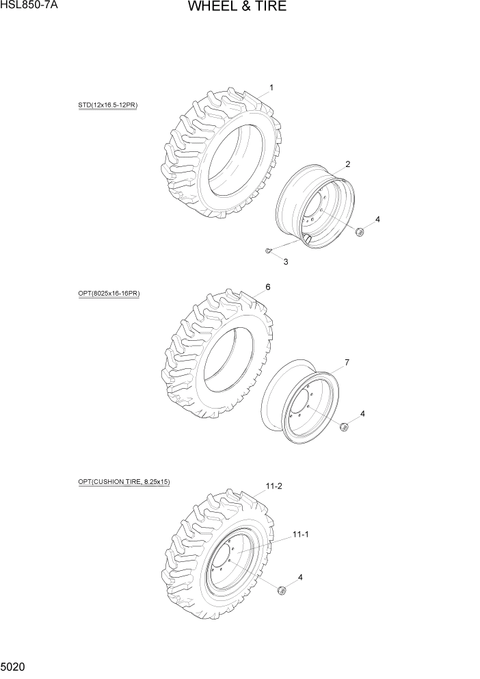 Схема запчастей Hyundai HSL850-7A - PAGE 5020 WHEEL & TIRE ТРАНСМИССИЯ