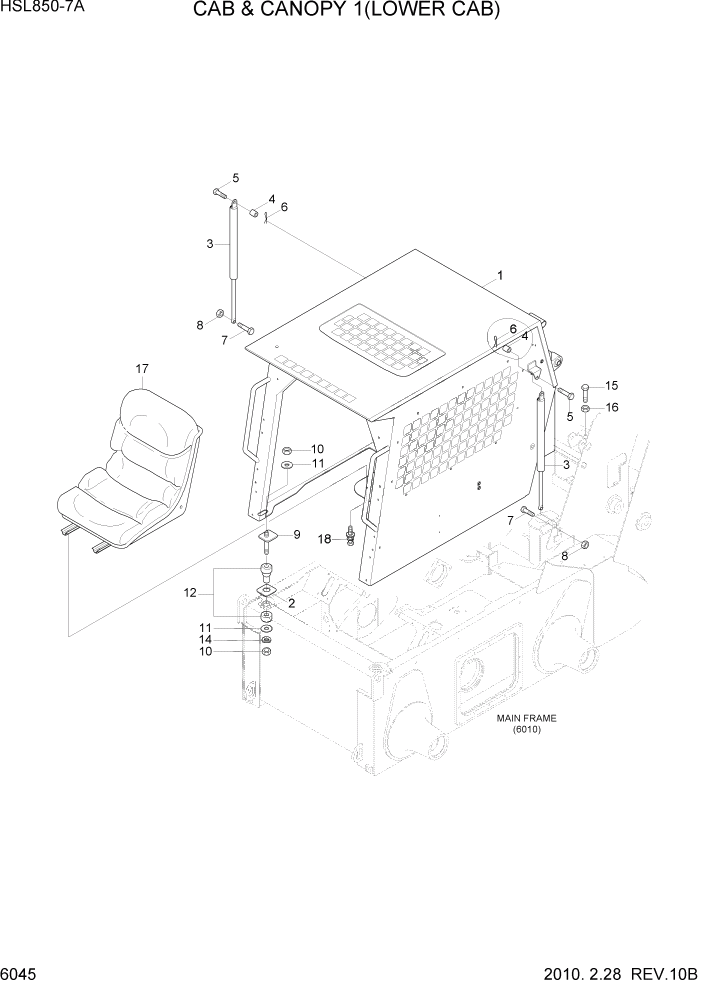 Схема запчастей Hyundai HSL850-7A - PAGE 6045 CAB & CANOPY 1(LOWER CAB) СТРУКТУРА