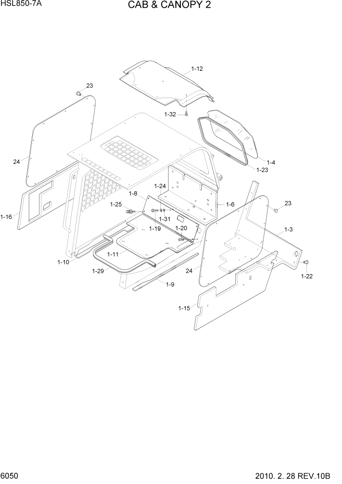 Схема запчастей Hyundai HSL850-7A - PAGE 6050 CAB & CANOPY 2 СТРУКТУРА