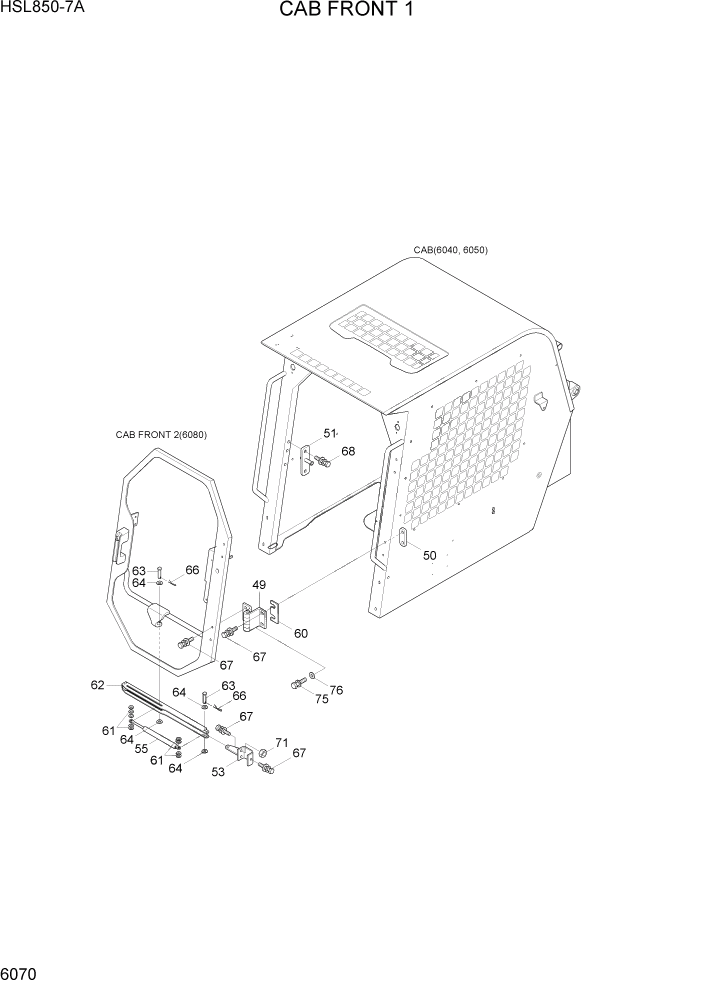 Схема запчастей Hyundai HSL850-7A - PAGE 6070 CAB FRONT 1 СТРУКТУРА