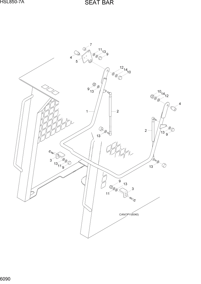 Схема запчастей Hyundai HSL850-7A - PAGE 6090 SEAT BAR СТРУКТУРА