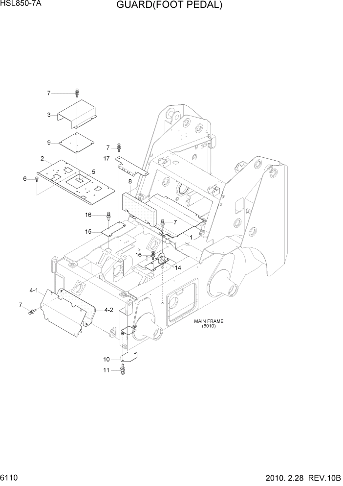 Схема запчастей Hyundai HSL850-7A - PAGE 6110 GUARD(FOOT PEDAL) СТРУКТУРА