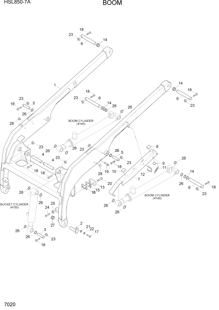 Схема запчастей Hyundai HSL850-7A - PAGE 7020 BOOM РАБОЧЕЕ ОБОРУДОВАНИЕ